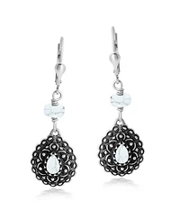 American West Jewelry Sterling Silver White Howlite Pear-Shaped Concha Lever Back Earrings