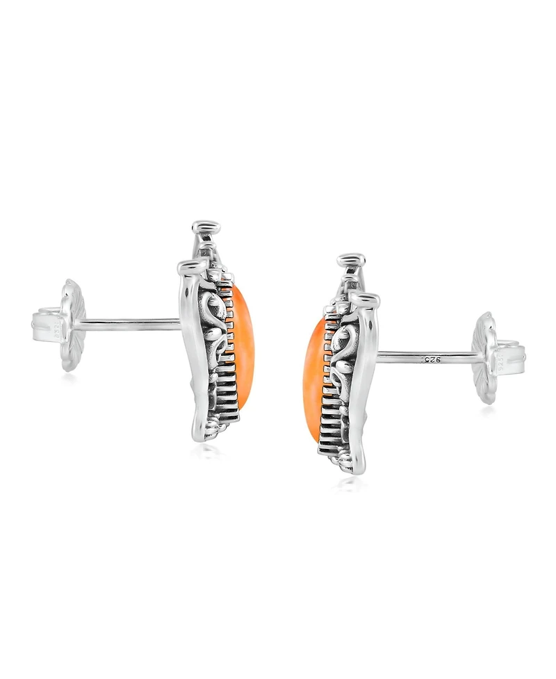 American West Jewelry Sterling Silver Orange Spiny Oyster Butterfly Stud Earrings