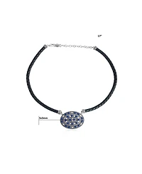 American West Jewelry Sterling Silver Lapis Oval Pendant Black Leather Necklace, 17 to 20 Inches
