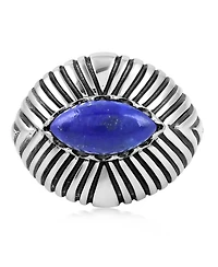 American West Jewelry Sterling Silver Lapis Marquise Gemstone Ribbed Ring