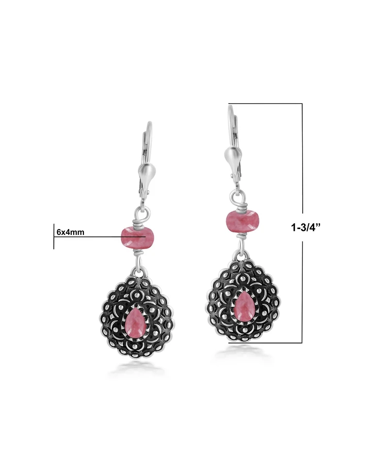 American West Jewelry Sterling Silver Rhodonite Pear-Shaped Concha Lever Back Earrings