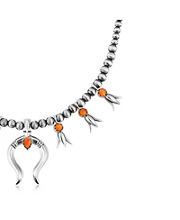 American West Jewelry Sterling Silver Orange Spiny Oyster Beaded Squash Blossom Necklace, 16 to 19 Inches