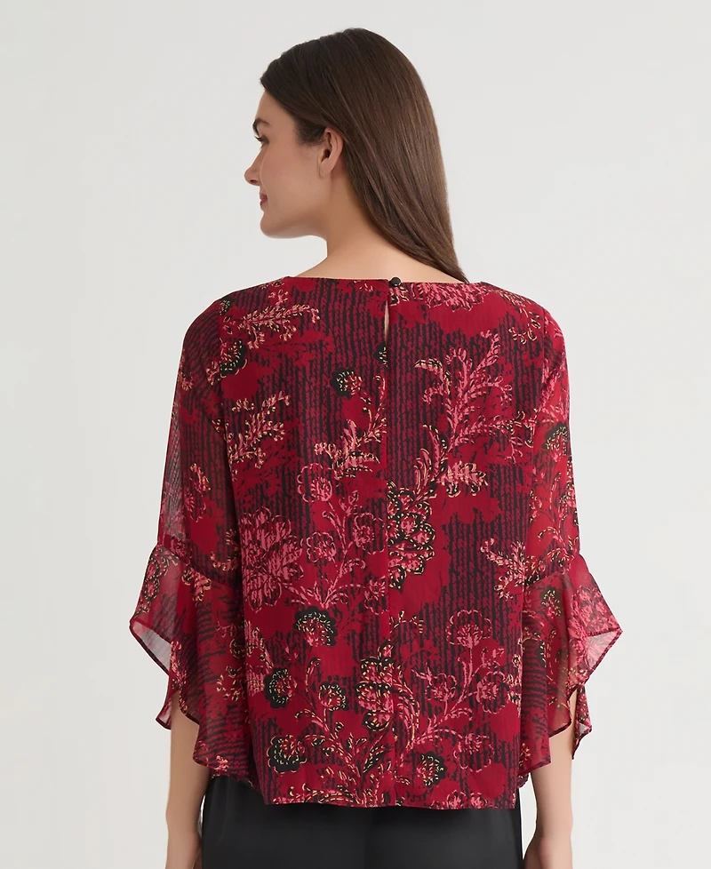 Kasper Women's Plus Floral Ruffle Sleeve Top