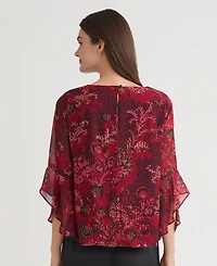 Kasper Women's Plus Floral Ruffle Sleeve Top