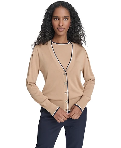 Tommy Hilfiger Women's Tipped V-Neck Cardigan Set