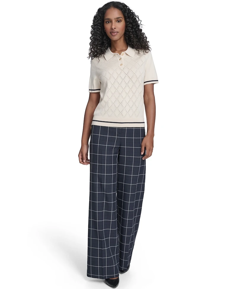 Tommy Hilfiger Women's Short Sleeve Pointelle Polo Sweater