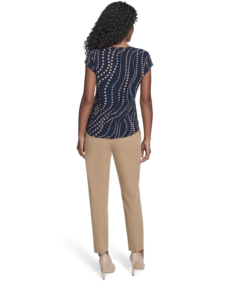 Tommy Hilfiger Women's Cascade Dot Cap Sleeve V-Neck Top