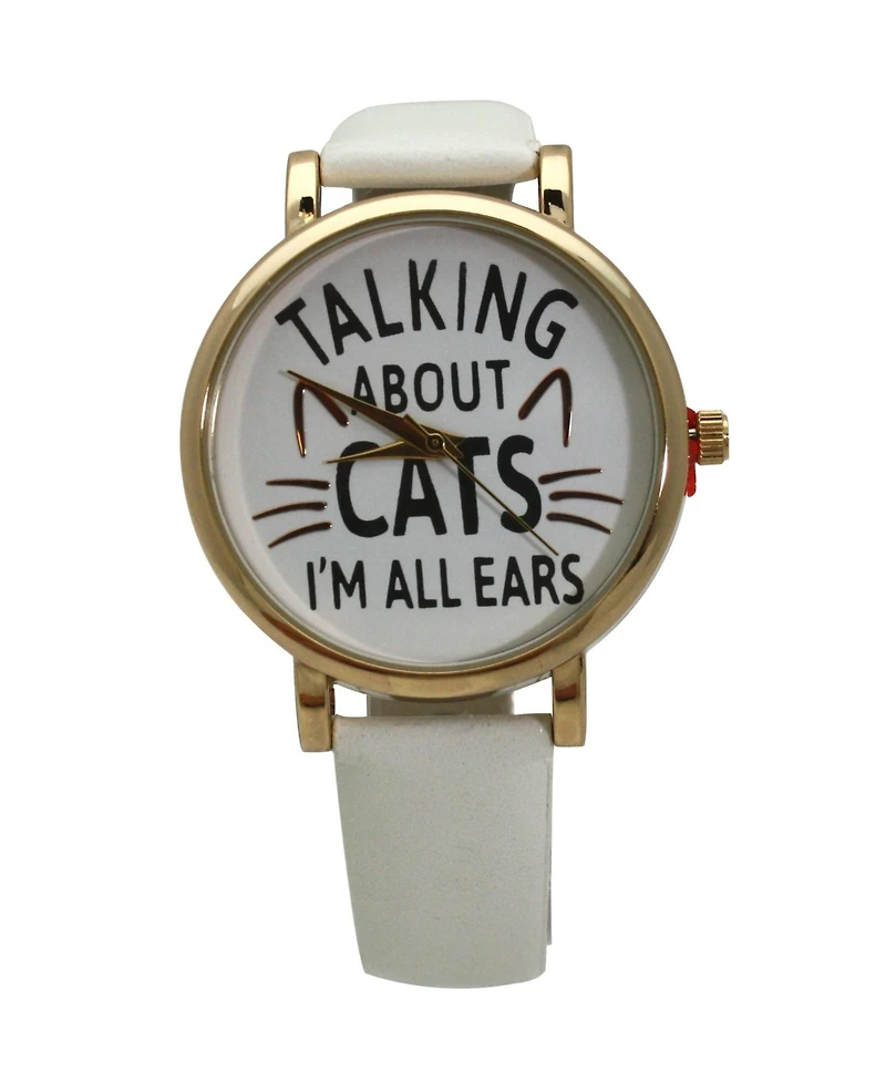 Olivia Pratt White Talking About Cats Leather Strap Watch