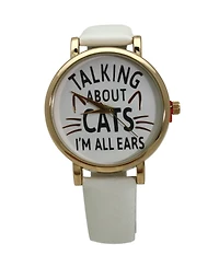 Olivia Pratt White Talking About Cats Leather Strap Watch