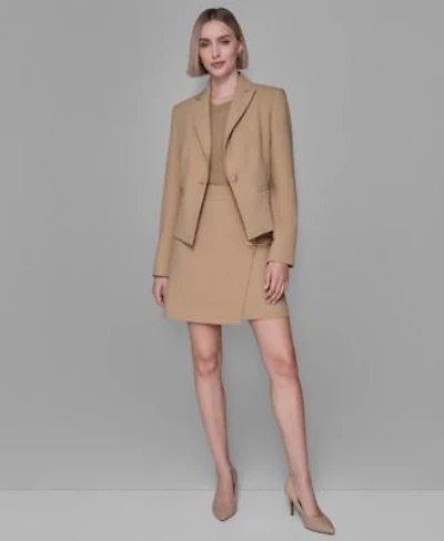 Karl Lagerfeld Paris Womens Long Sleeve Cropped Button Jacket Short Sleeve Ribbed Sweater Knee Length Button Detail Skirt