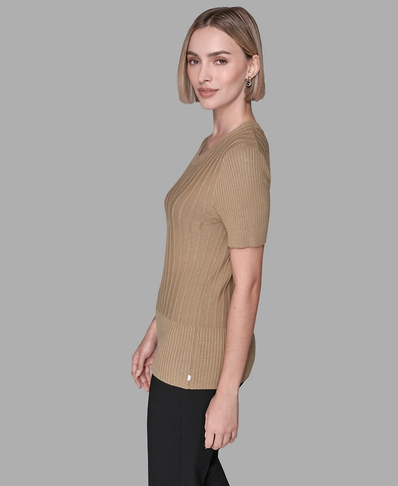 Karl Lagerfeld Paris Women's Short-Sleeve Ribbed Sweater