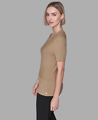 Karl Lagerfeld Paris Women's Short-Sleeve Ribbed Sweater
