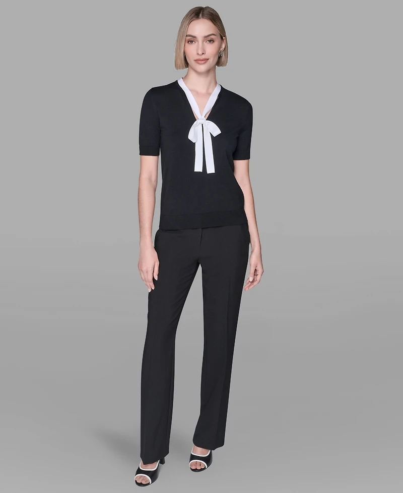 Karl Lagerfeld Paris Women's V-Neck with Tie Pull-On Top