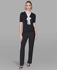 Karl Lagerfeld Paris Women's V-Neck with Tie Pull-On Top
