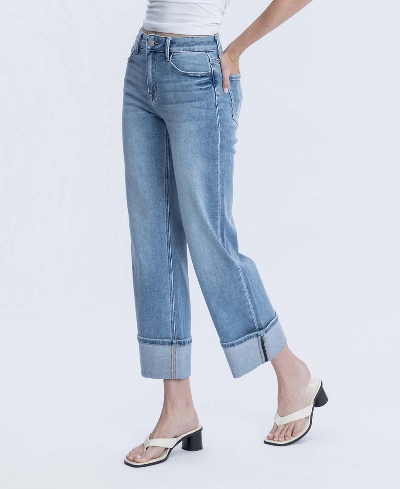 Flying Monkey Women's High Rise Slim Wide Leg Jeans