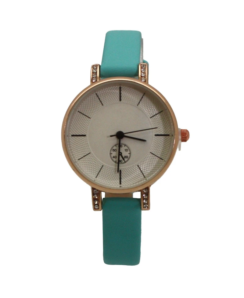 Light Blue Faux Leather Small Face Chronograph Women Watch
