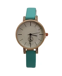 Light Blue Faux Leather Small Face Chronograph Women Watch