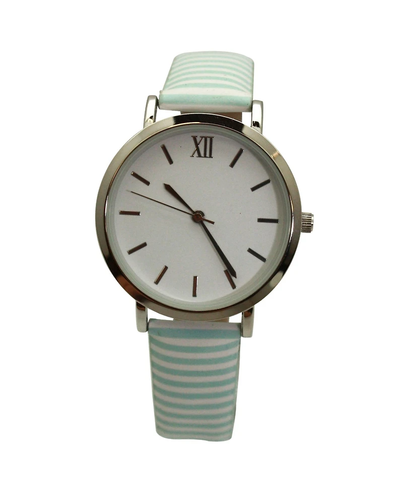 Olivia Pratt Mint Stripped Pastel Colors Faux Leather Women Watch
