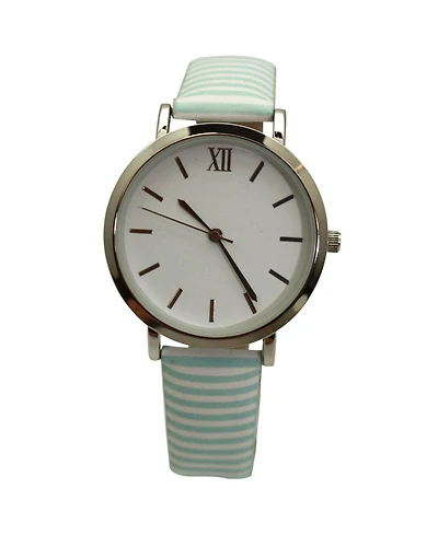 Olivia Pratt Mint Stripped Pastel Colors Faux Leather Women Watch