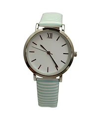 Olivia Pratt Mint Stripped Pastel Colors Faux Leather Women Watch