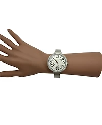 Olivia Pratt Silver Big Round Face with Rhinestones Women Watch