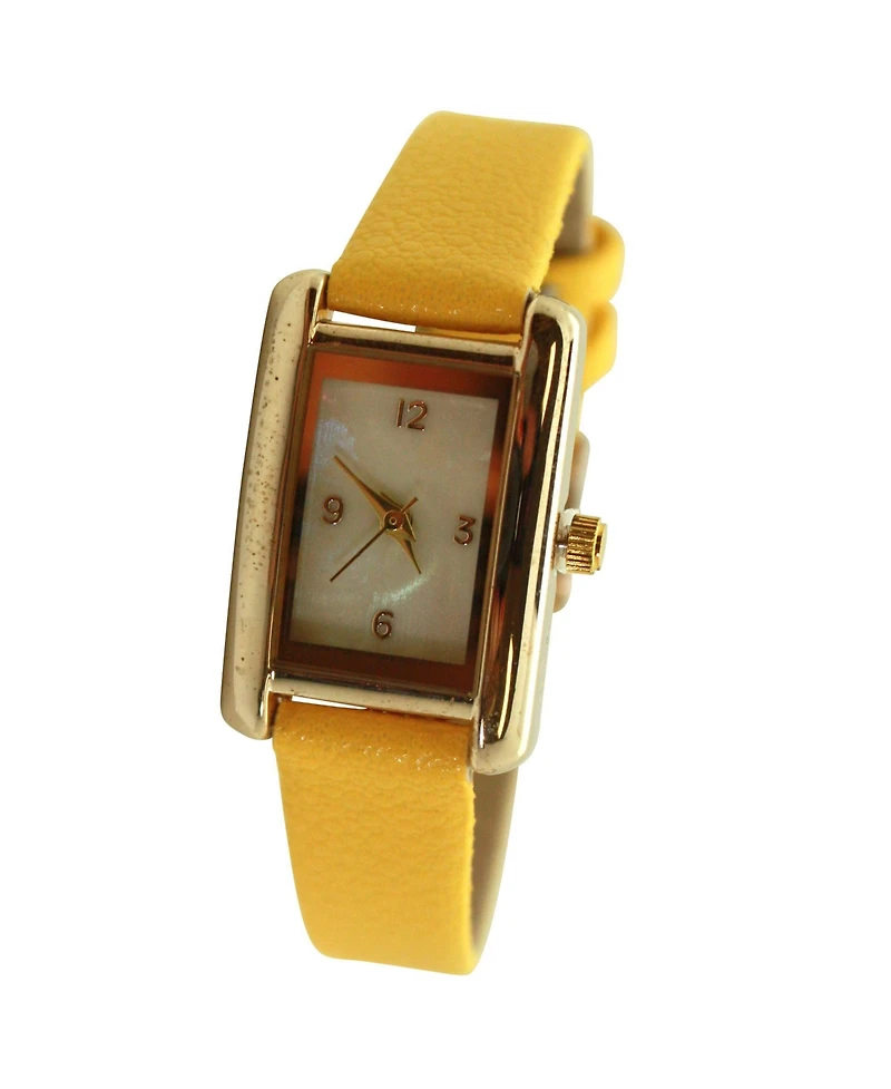 Olivia Pratt Yellow Thin Gold Square Face Solid Faux Leather Women Watch