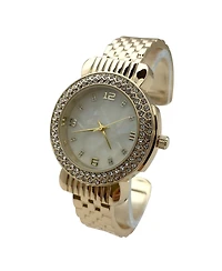 Olivia Pratt Gold Round Face Rhinestone Bezel Bangle Women Watch