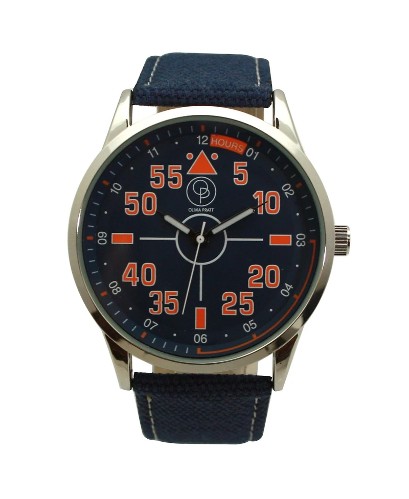 Olivia Pratt Navy Silver Denim Band Big Face and Numbers Men Watch
