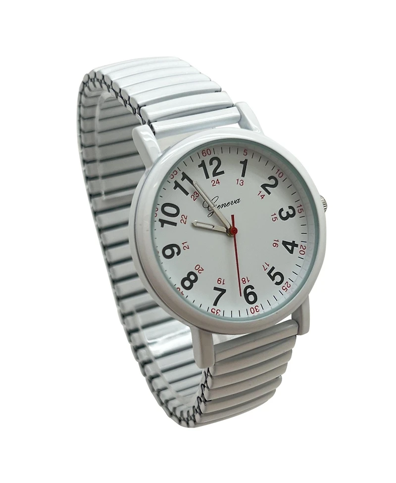 Olivia Pratt White Bold Numbers and Casual Stretch Band Women Watch