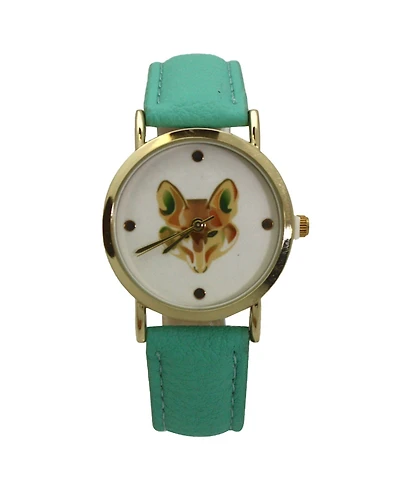 Mint Fox Face Leather Strap Watch