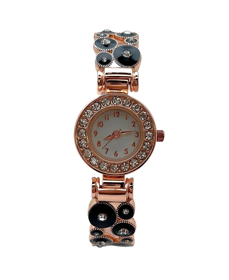 Olivia Pratt Black Rose Gold Colorful Round Shapes Band Bangle Women Watch