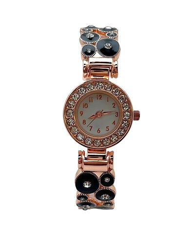 Olivia Pratt Black Rose Gold Colorful Round Shapes Band Bangle Women Watch