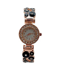 Olivia Pratt Black Rose Gold Colorful Round Shapes Band Bangle Women Watch