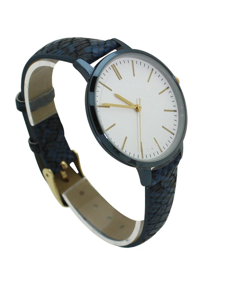 Olivia Pratt Blue Snake Print Leather Strap Watch