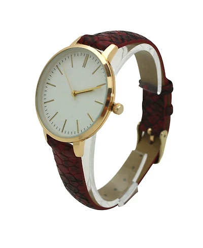 Olivia Pratt Red Snake Print Leather Strap Watch