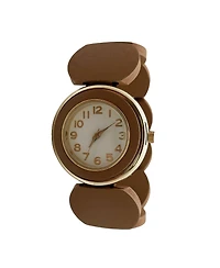 Olivia Pratt Tan Gold Stretch Wooden Watch