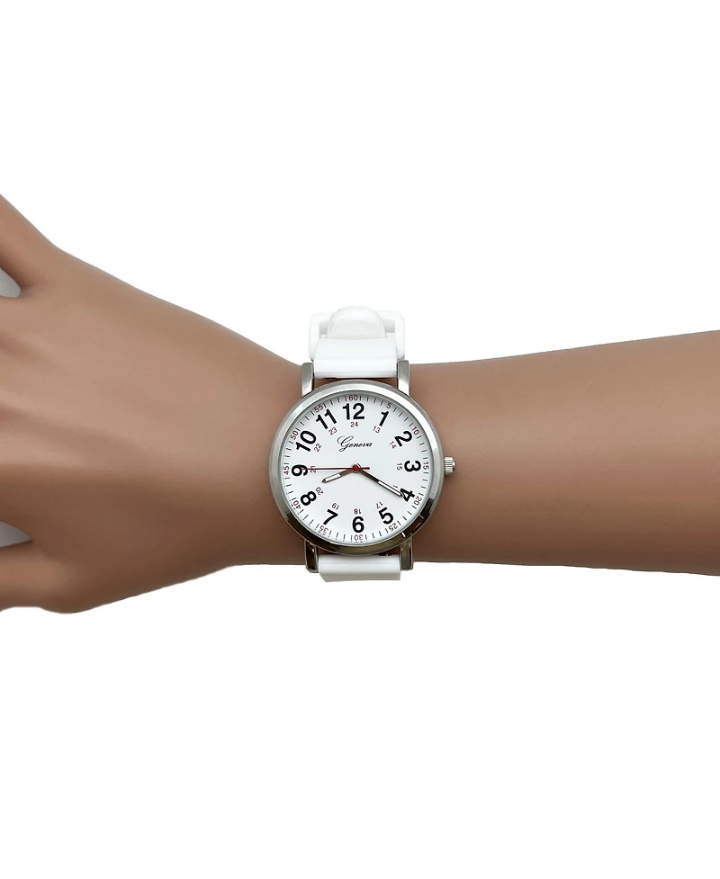 Olivia Pratt White Easy-Read Nurse Watch with Silicone Band Women Watch