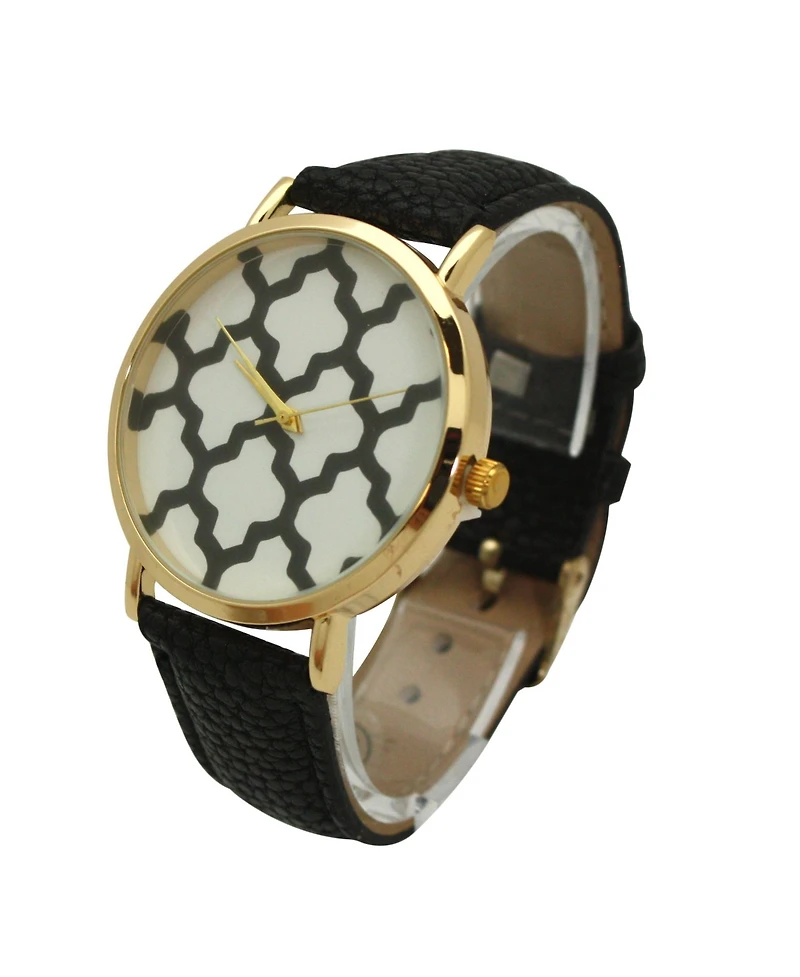 Olivia Pratt Geometric Pattern Leather Strap Watch