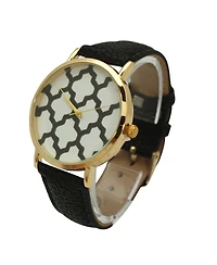 Olivia Pratt Geometric Pattern Leather Strap Watch