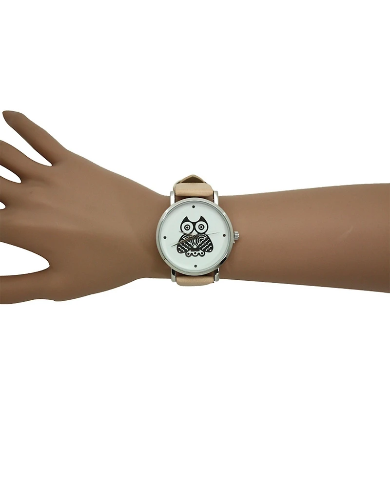 Olivia Pratt Cream Owl Leather Strap Watch