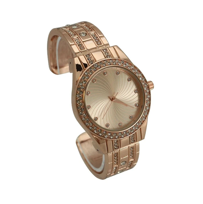 Olivia Pratt Rose Gold Rhinestone Shiny Bangle Watch
