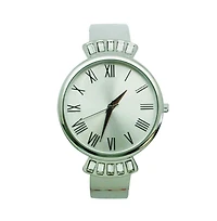 Olivia Pratt Elegant Emerald Rhinestone Solid Metal Bangle Watch