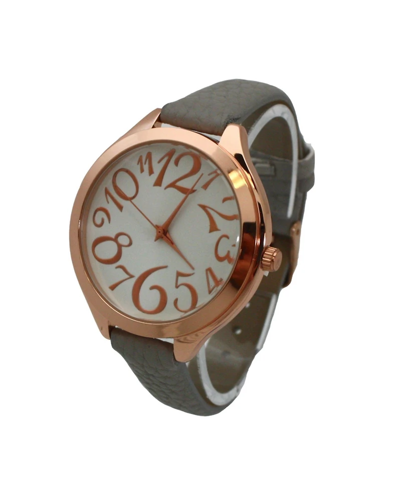 Olivia Pratt Grey Rose Artistic Numeral Leather Strap Watch