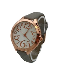 Olivia Pratt Grey Rose Artistic Numeral Leather Strap Watch