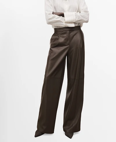 Mango Women's Leather-Effect Wide-Leg Pants