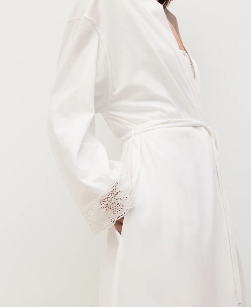 Mango Women's Lace Detail Cotton Robe