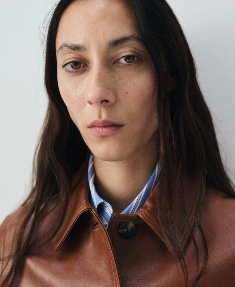 Mango Women's Leather Bomber Jacket