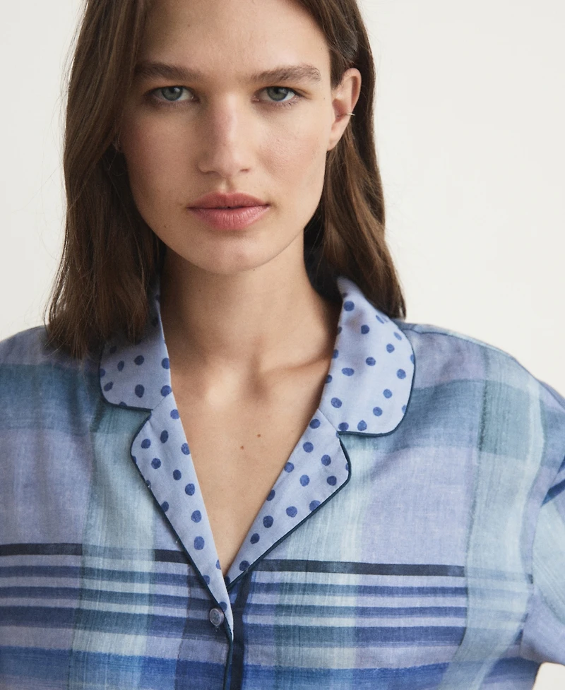 Mango Women's Piping Detail Printed Pajama Shirt