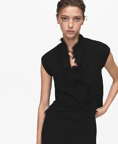 Mango Women's Frayed Trim Crossover Top