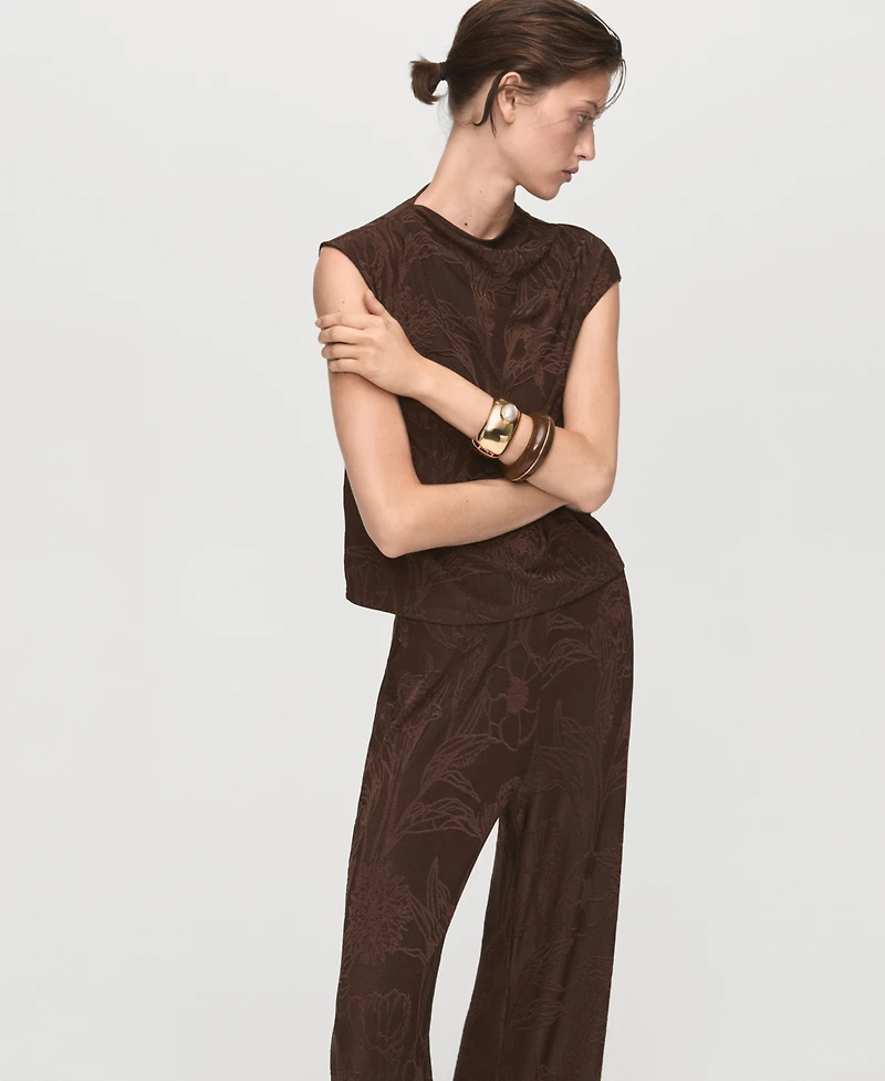Mango Women's Jacquard Floral-Print Straight Pants